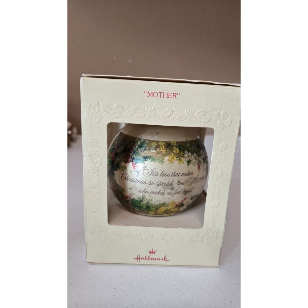 Hallmark Glass Ornament "Mother" Vintage Floral Christmas Ball w/ Box